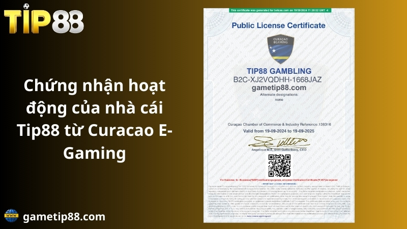 chứng nhận hoạt động của tip88