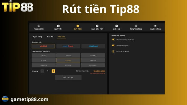 hướng dẫn rút tiền tip88