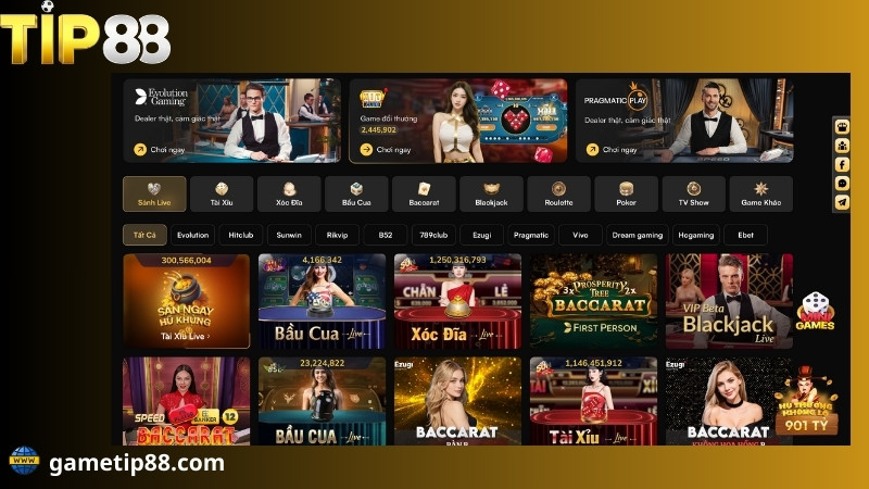 sảnh live casino tip88 xanh chín